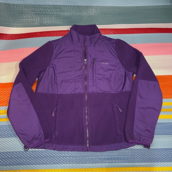 Calvin Klein Deep Purple Nylon Polar Fleece Full-Zip Jacket Women’s Size Large - Picture 1 of 3